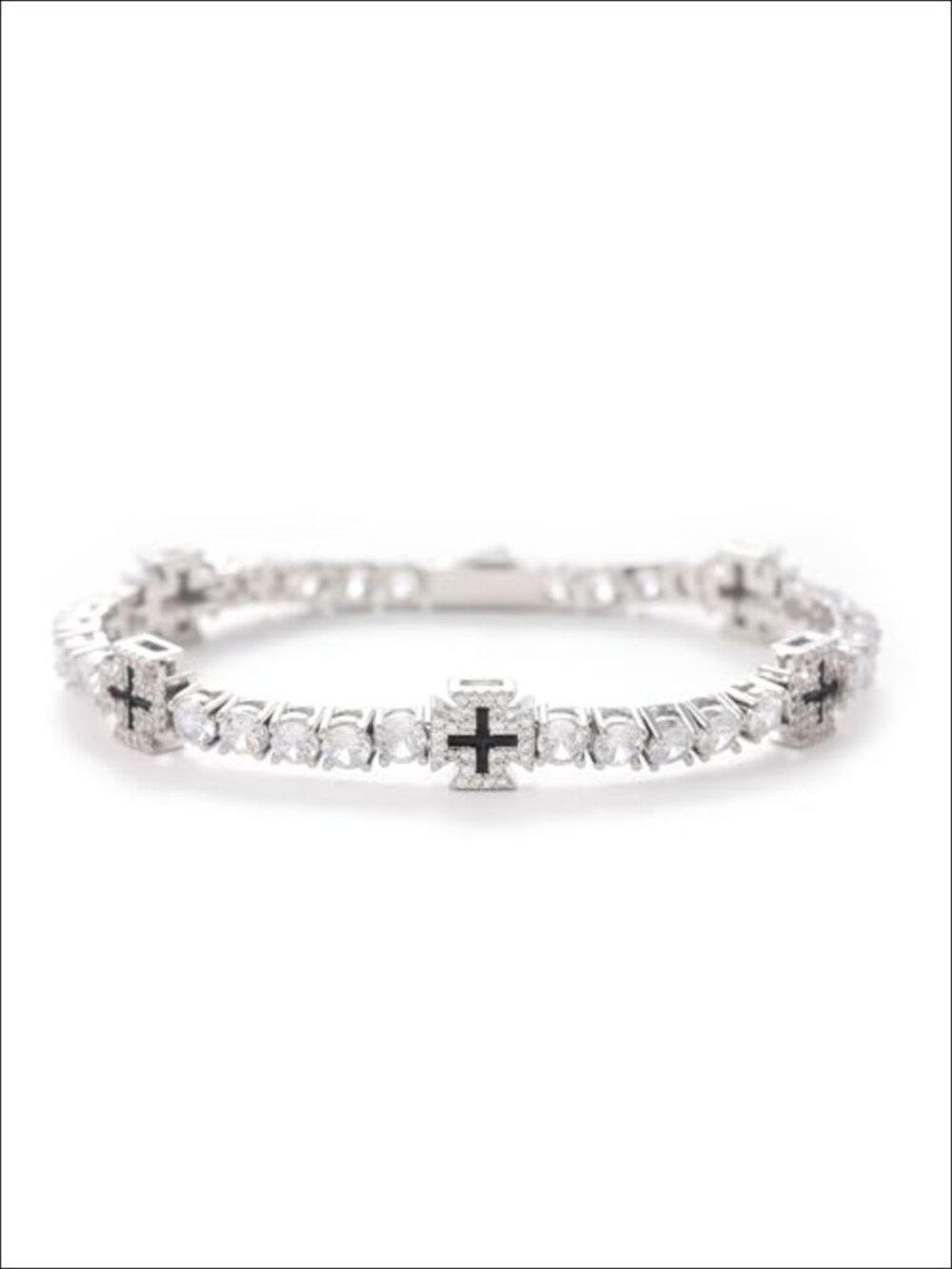 Iced Out 4mm Black Cross Tennis Bracelet White Gold Plated Cubic Zirconia